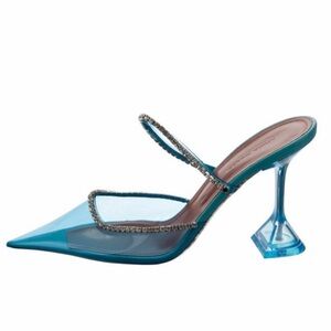 Amina Muaddi Blue Crystal-Embellished Heels